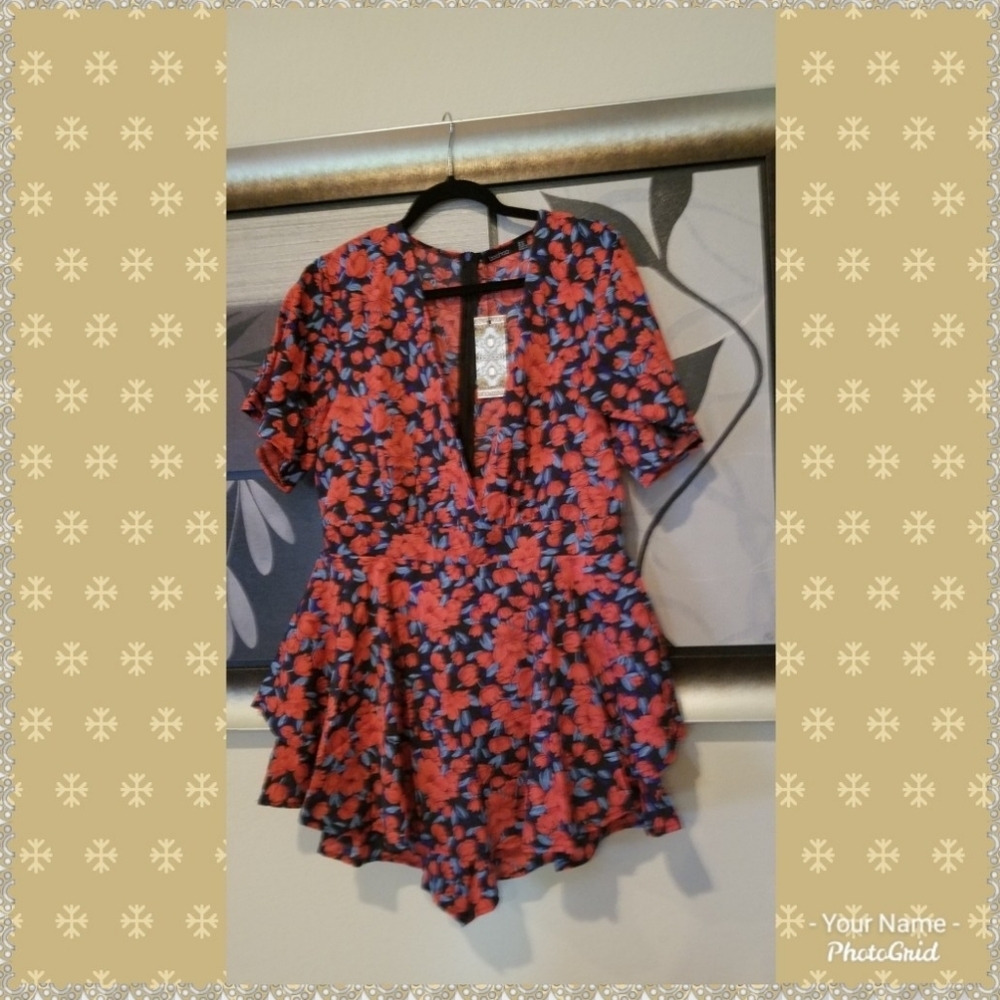 Red with Blue Tones Romper